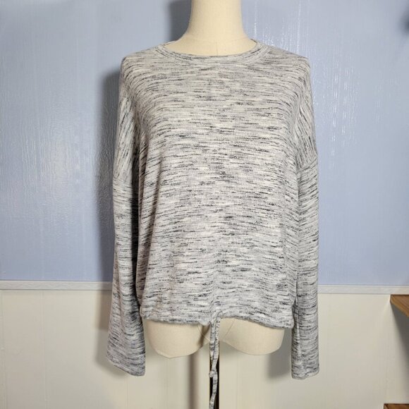 Aerie Small Heathered Gray Crewneck Longsleeve Drawstring Waist Cozy Lounge Top - Picture 1 of 10
